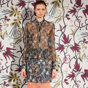 NAHM Navy Blue Floral Silk Blouse Size Small